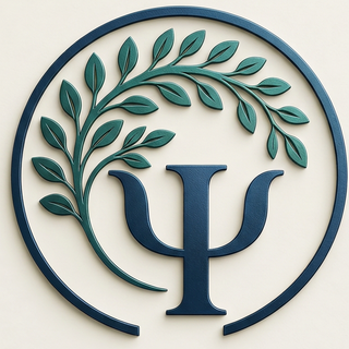 Logo de Daniel Valdez: símbolo de psicología con una rama de olivo